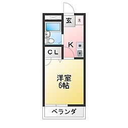 エコーハイツ英 1Kの間取図画像