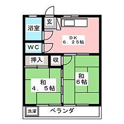 若松マンション 2DKの間取図画像
