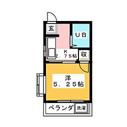 ブルーヒル 1Kの間取図画像