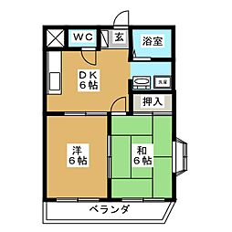 キングス所沢 2DKの間取図画像