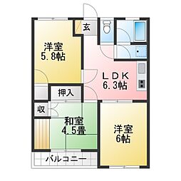貫井コーポ 3DKの間取図画像