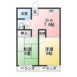 サニーメゾン駒場 2DKの間取図画像
