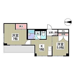 三ッ和マンション 2Kの間取図画像