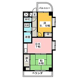 常盤壱番館 2DKの間取図画像