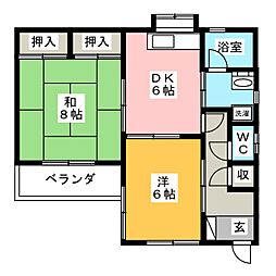 西沢ハイツ 2DKの間取図画像