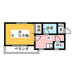 コンフォートヒルズ 1Kの間取図画像