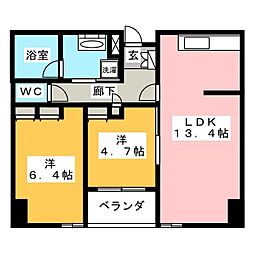 コンフォリア大宮 12階2LDKの間取り