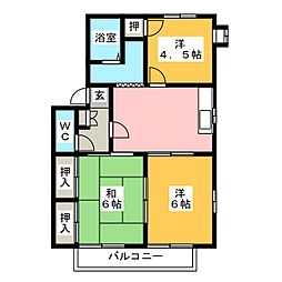 マロンハイツII　C 2階3DKの間取り