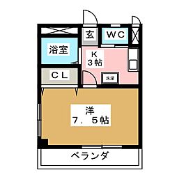 アーバンライフ東町 1Kの間取図画像
