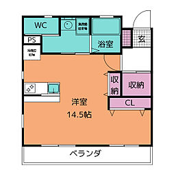 アヴィル旭町II 2階ワンルームの間取り