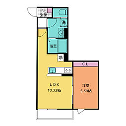 GRADUS若葉III 2階1LDKの間取り