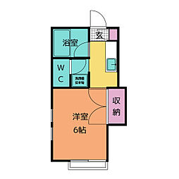 ベルシオン新宿 1階ワンルームの間取り