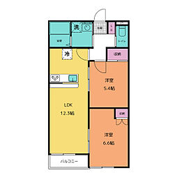 麻利サウスルーチェ 3階2LDKの間取り