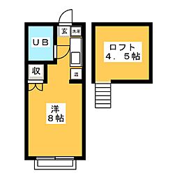 コーポ東和 2階ワンルームの間取り