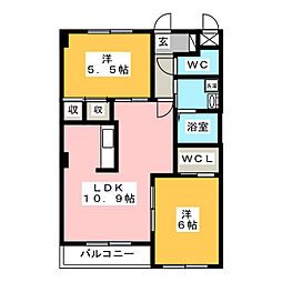 Ｇｅｎｓ・Ｓｏｌｅｉｌ 3階2LDKの間取り