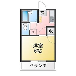 雅コーポB 1Kの間取図画像