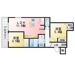 レジデンスヒューゲル鶴ヶ丘II 2LDKの間取図画像