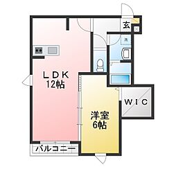 ジーメゾン川越的場アロー 1LDKの間取図画像