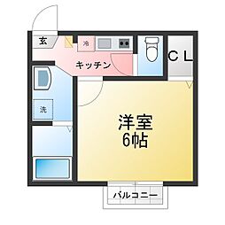川越市霞ケ関北3丁目アパート 1Kの間取図画像