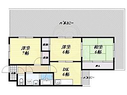 リバーサイド仁和寺 4階3DKの間取り