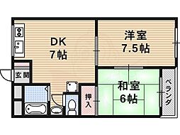 コーポ城垣 2DKの間取図画像