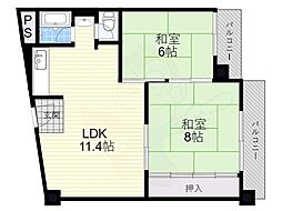 香里コーポ百合 2LDKの間取図画像