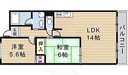 京阪本線 萱島駅 徒歩23分の賃貸マンション 3階2SDKの間取り