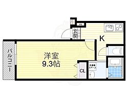 フジパレス西三荘3番館 1階1Kの間取り