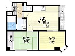 カルチェ・ダムールB棟 1階2LDKの間取り