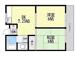 GM藤田町EAST 2DKの間取図画像