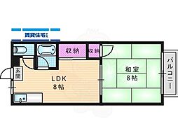 発春八坂ハイツ 1LDKの間取図画像