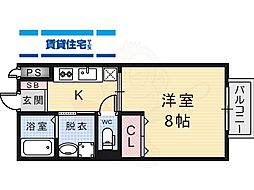 東香里サニーハイツ1 1Kの間取図画像