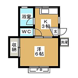 東急田園都市線 駒沢大学駅 徒歩12分の賃貸アパート 1階1Kの間取り