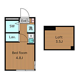 東急大井町線 緑が丘駅 徒歩9分の賃貸アパート 2階ワンルームの間取り