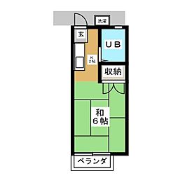 東急田園都市線 用賀駅 徒歩6分の賃貸アパート 2階1Kの間取り
