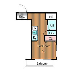 東急東横線 中目黒駅 徒歩12分の賃貸マンション 2階ワンルームの間取り