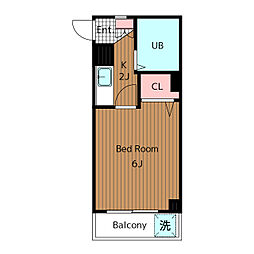 東急世田谷線 上町駅 徒歩2分の賃貸マンション 2階1Kの間取り
