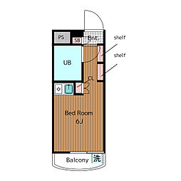 東急世田谷線 世田谷駅 徒歩2分の賃貸マンション 2階ワンルームの間取り