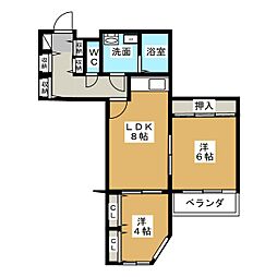 エスペランサ若林2 2LDKの間取図画像