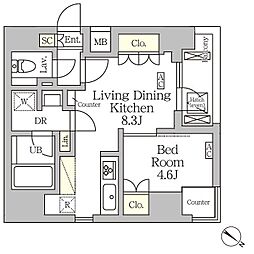 アジールコート松濤 6階1LDKの間取り