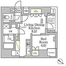 アジールコート松濤 9階1LDKの間取り