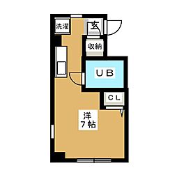 ヴェルドゥーラ祖師谷 4階ワンルームの間取り