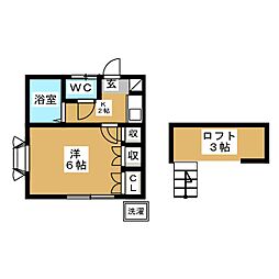 リューズハイムA館 1階1Kの間取り