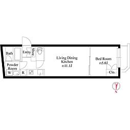 グランパセオ代々木上原II 1LDKの間取図画像