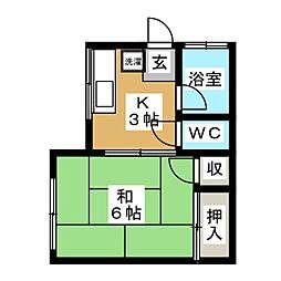 鈴木ハイツ 1Kの間取図画像