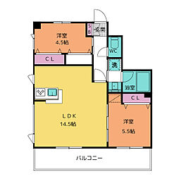 京王線 八幡山駅 徒歩4分の賃貸マンション 2階2LDKの間取り