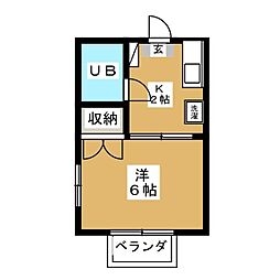 コーポキシノ 2階1Kの間取り