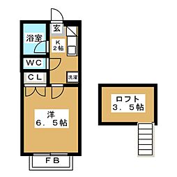 ギャラントＢ 2階1Kの間取り