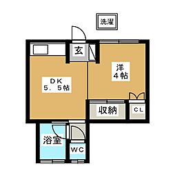 フォーブル玉堤 1階ワンルームの間取り