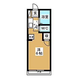 コーポカジツ 3階ワンルームの間取り